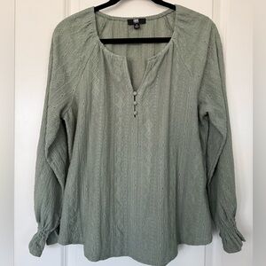 Frye Textured long sleeve Peasant Blouse olive  Green Women's size small